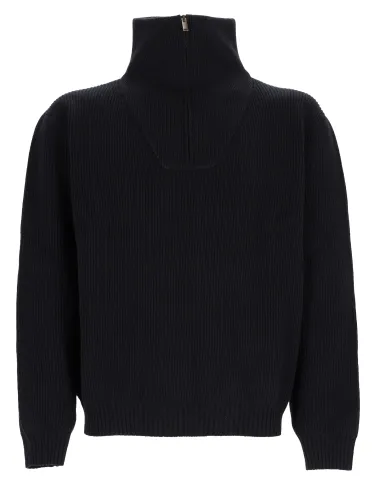 Pullover con mezza zip in lana a coste - saint laurent - Modalova