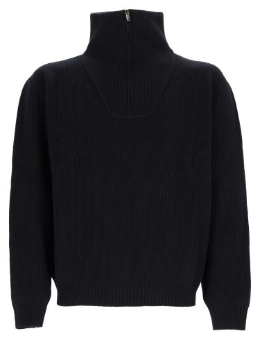 Pullover con mezza zip in lana a coste - saint laurent - Modalova