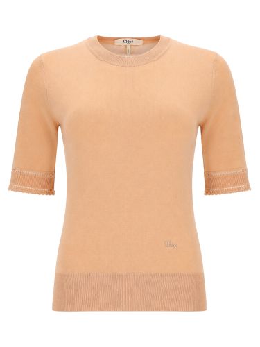 Pullover a maniche corte in maglia di lana - chloé - Modalova