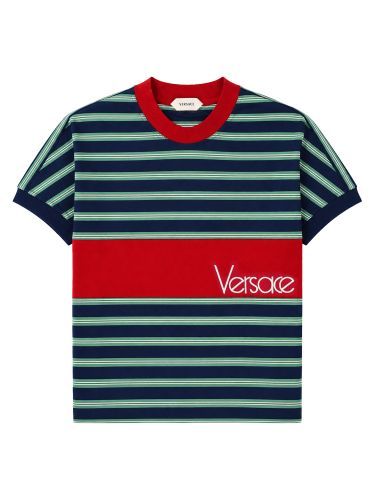 T-shirt in cotone a righe con logo - versace - Modalova