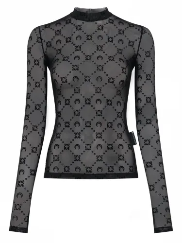 Marine serre top in mesh con logo - marine serre - Modalova