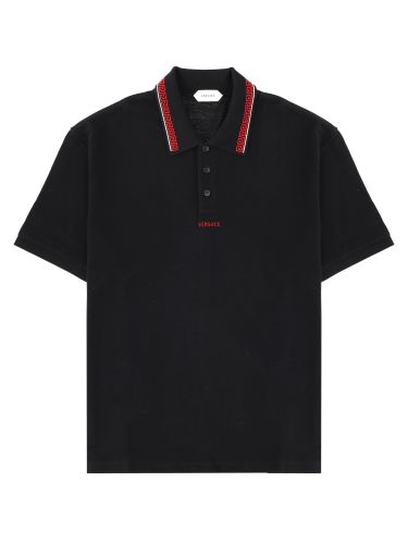 Polo con logo e ricamo "greca" - versace - Modalova
