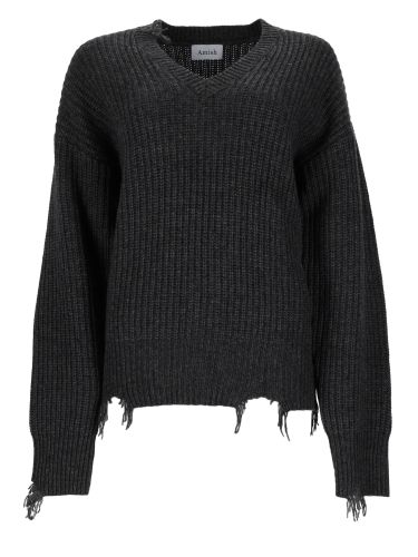 Pullover distressed con scollo a v - amish - Modalova