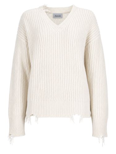 Pullover distressed con scollo a v - amish - Modalova