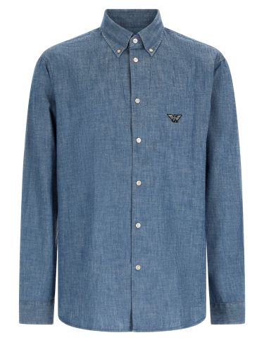 Camicia in cotone con patch logo - emporio armani - Modalova