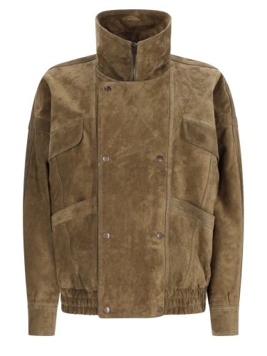 Giacca bomber doppiopetto in suede - saint laurent - Modalova