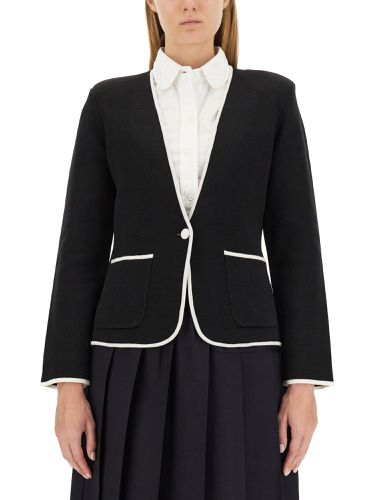 Single-breasted collarless jacket - thom browne - Modalova