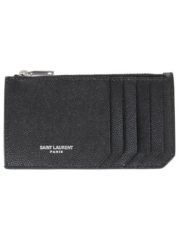 Card holder with zipper and logo - saint laurent - Modalova