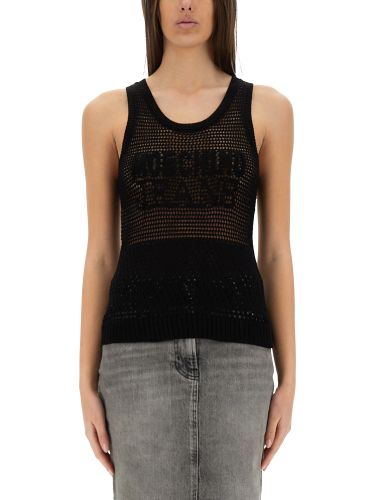 Moschino jeans mesh top with logo - moschino jeans - Modalova