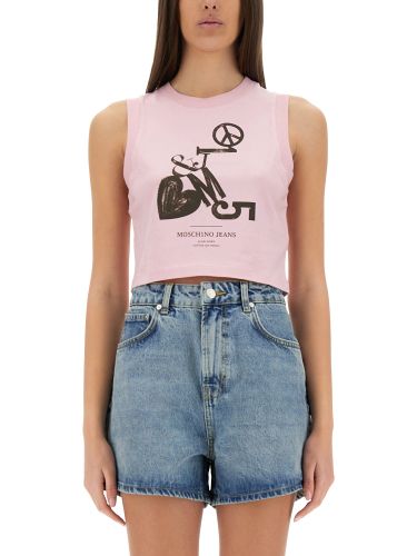 Cropped top with print - moschino jeans - Modalova