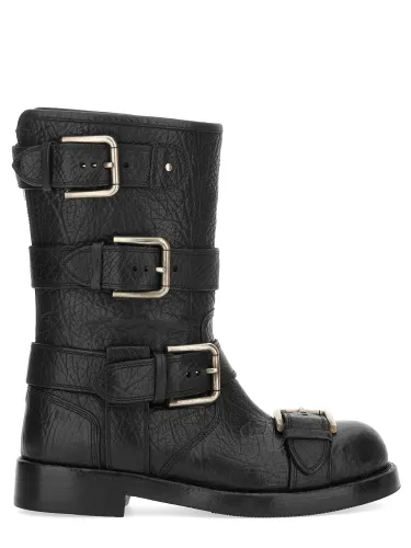 Leather boot with buckles - dolce & gabbana - Modalova