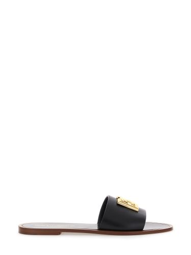 Leather slide sandal - dolce & gabbana - Modalova