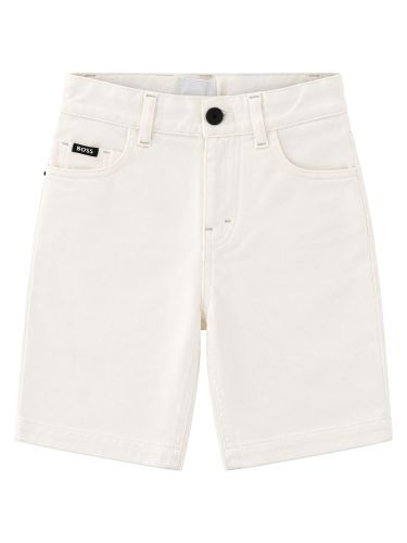 Shorts in denim con dettaglio logo - boss - Modalova