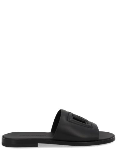 Leather slide with logo - dolce & gabbana - Modalova