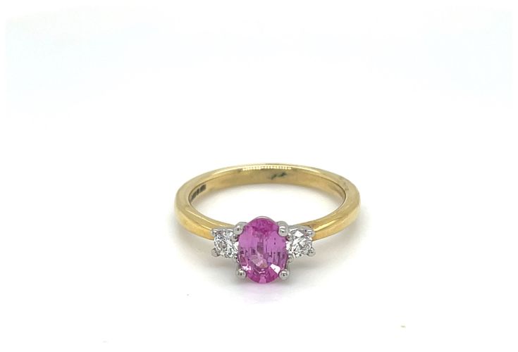 Ct Y/g 1.00ct Oval Pink Saph 0.20ct Dia Ring Jewellery - GEMEX - Modalova