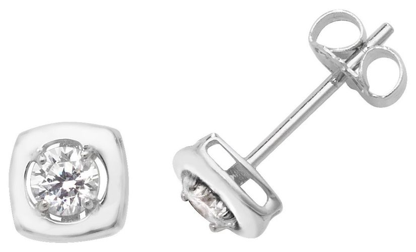 ES471W 9k White Gold Cubic Zirconia Square Jewellery - James Moore TH - Modalova