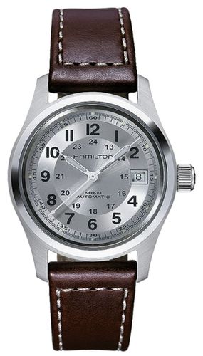 H70455553 Men's Khaki Field Auto 38mm Leather Watch - Hamilton - Modalova