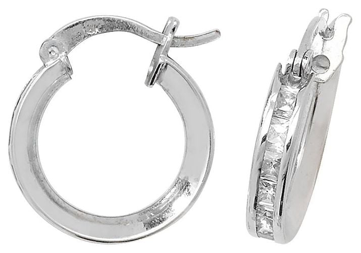 ER086W 9k White Gold Cubic Zirconia Set Hoop Jewellery - James Moore TH - Modalova