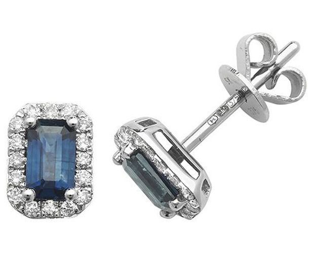 K White Gold Octagon Sapphire Diamond Stud Jewellery - James Moore TH - Modalova