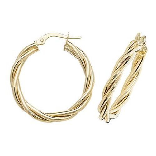 K Yellow Gold Hoop Twist Earrings 20 mm Jewellery - James Moore TH - Modalova