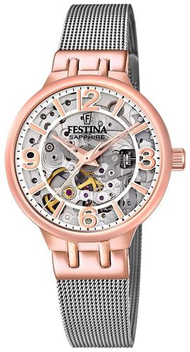 Ladies Rose Gold-Toned Auto W/Mesh Watch - Festina - Modalova