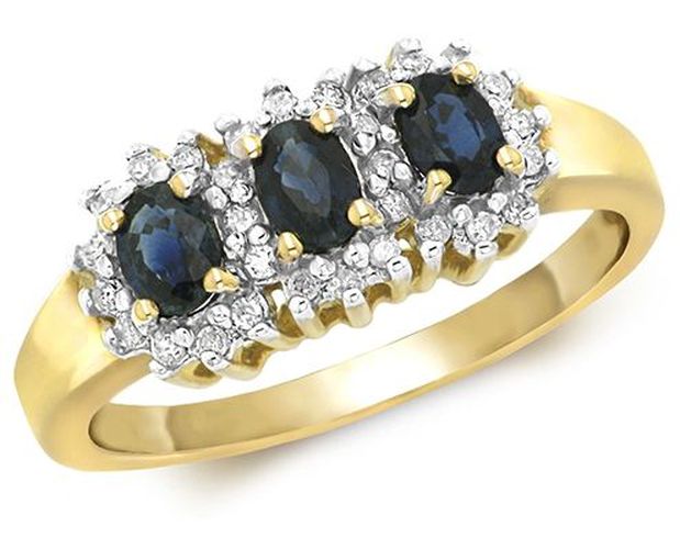 K Yellow Gold Diamond Oval Sapphire Ring Jewellery - James Moore TH - Modalova