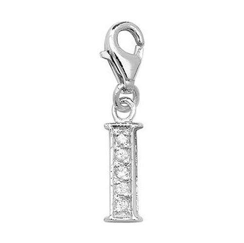 Silver Cubic Zirconia 'I' Initial Charm G6282 Jewellery - James Moore TH - Modalova