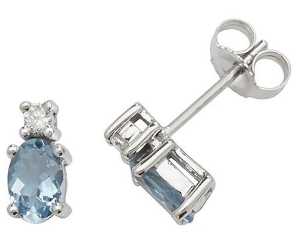 K White Gold Oval Aquamarine Diamond Stud Jewellery - James Moore TH - Modalova