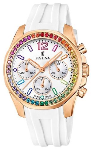 Ladies Rose-plt.Steel Chrono W/Rubber Strap Watch - Festina - Modalova