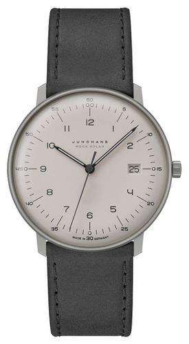 Max Bill MEGA Solar | Dark Leather Strap Watch - Junghans - Modalova