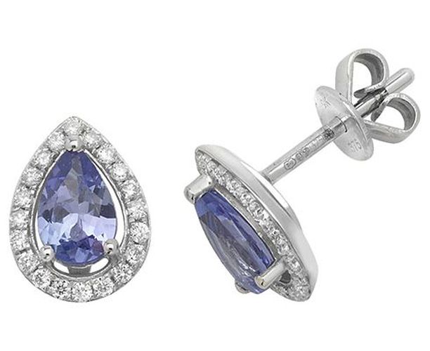 K White Gold Teardrop Diamond Tanzanite Halo Jewellery - James Moore TH - Modalova