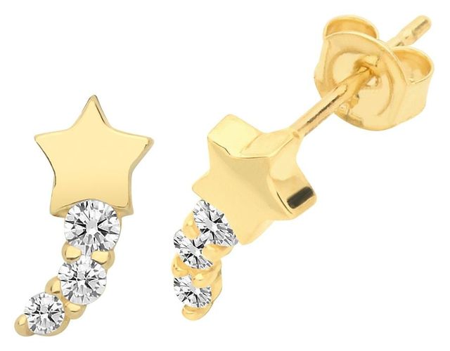 Ct Gold 3 Cz Shooting Star Stud Earrings Jewellery - James Moore TH - Modalova