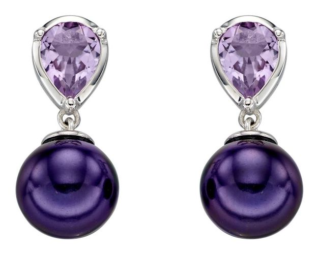 K White Gold Amethyst And Peacock Pearl Drop Jewellery - Elements Gold - Modalova