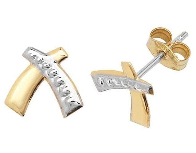 K Yellow and White Gold Criss Cross Studs Jewellery - James Moore TH - Modalova