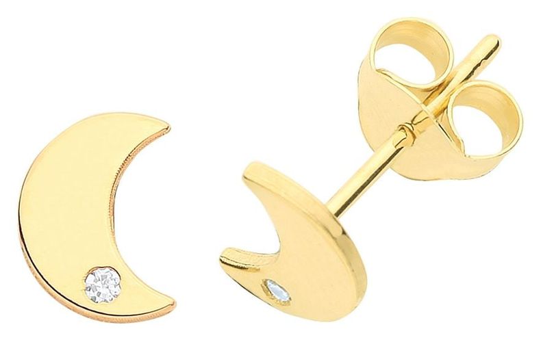 Ct Gold Small Moon Tiny Cz Stud Earrings Jewellery - James Moore TH - Modalova