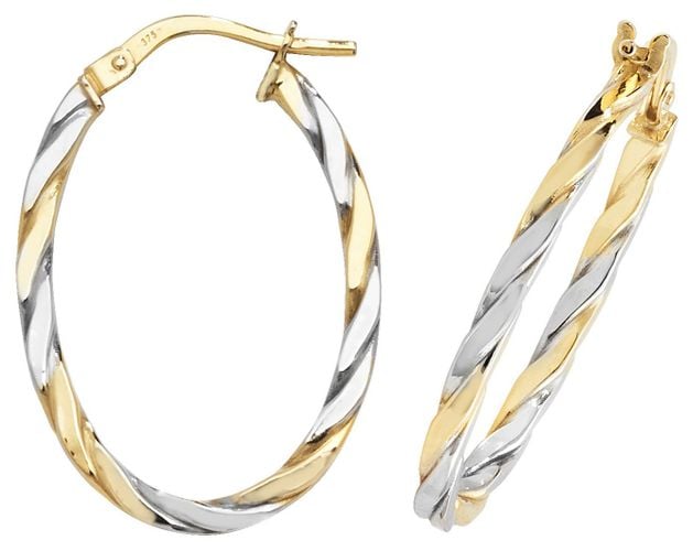 Ct Yellow/White Gold Oval Hoop Earrings Jewellery - James Moore TH - Modalova