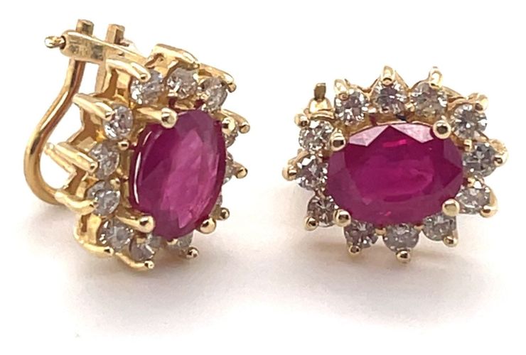 Ct Y/g Large Dia Ruby Flower Cluster Earrings Jewellery - James Moore - Modalova