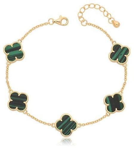 SILVER Y/G PLATED MALACHITE CLOVER LEAF Jewellery - James Moore TH - Modalova