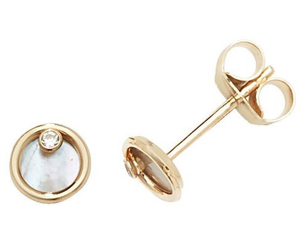 K Yellow Gold Mother Of Pearl Stud Earrings Jewellery - James Moore TH - Modalova