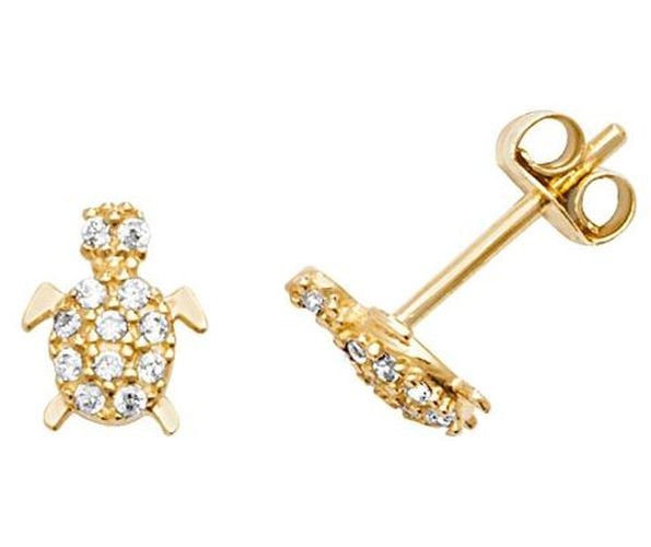 K Yellow Gold Cubic Zirconia Turtle Stud Jewellery - James Moore TH - Modalova