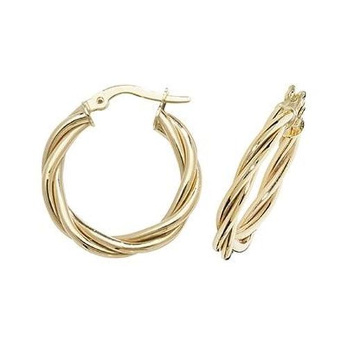 K Yellow Gold Hoop Twist Earrings 15 mm Jewellery - James Moore TH - Modalova