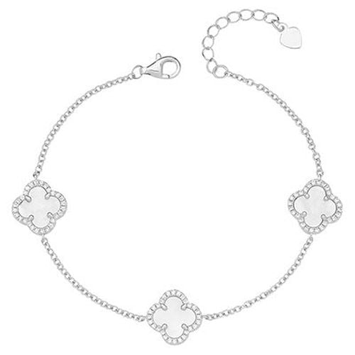 SILVER RH CZ MOTHER OF PEARL CLOVER BRACELET Jewellery - James Moore TH - Modalova