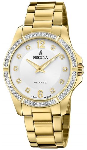 Ladies -plated W/CZ Set & Steel Bracelet Watch - Festina - Modalova