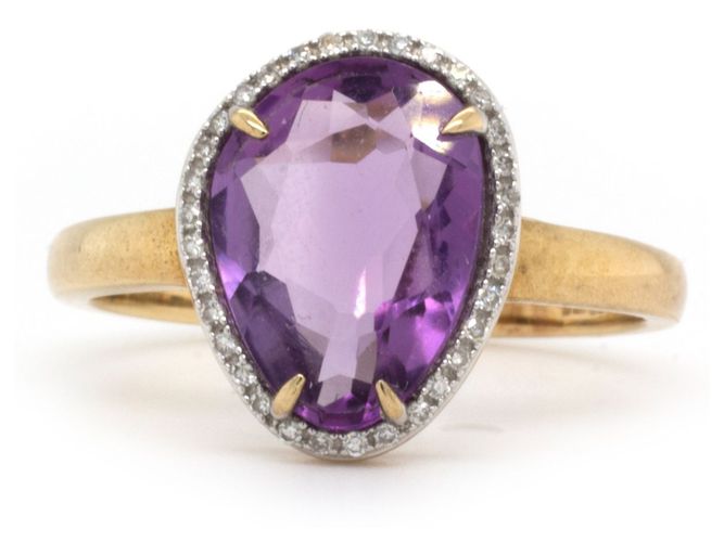 Ct Y/g Off Shape Amethyst Diamond Ring Size Jewellery - Elements Gold - Modalova