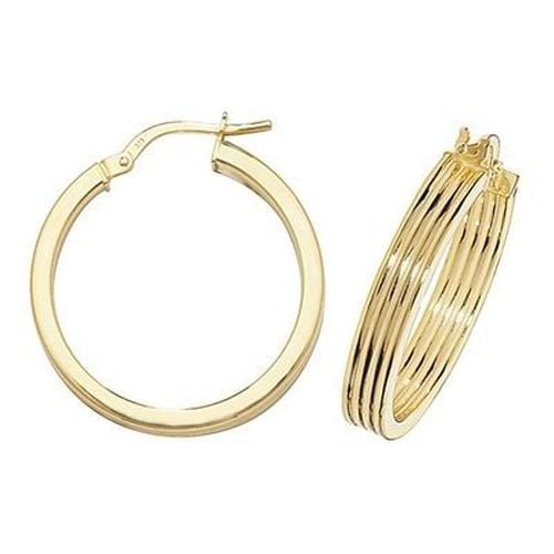 K Yellow Gold Hinged Ridge Hoop Earrings 20 Jewellery - James Moore TH - Modalova