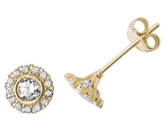 K Yellow Gold Cubic Zirconia Stud Earrings Jewellery - James Moore TH - Modalova