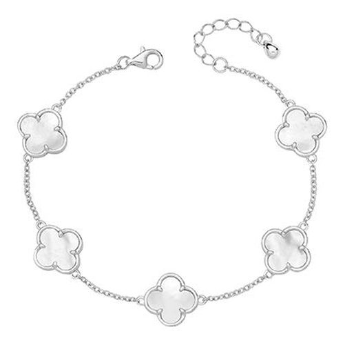 Silver Mother Of Pearl Clover leaf Bracelet Jewellery - James Moore TH - Modalova