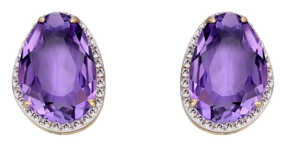 K Yellow Gold Amethyst Diamond Stud Earrings Jewellery - Elements Gold - Modalova