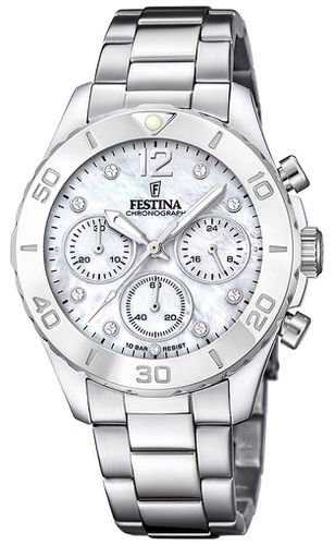 Ladies Chrono With CZ Sets & Steel Bracelet Watch - Festina - Modalova