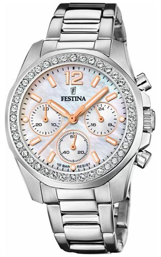 Ladies Chrono W/CZ Sets & Steel Bracelet Watch - Festina - Modalova